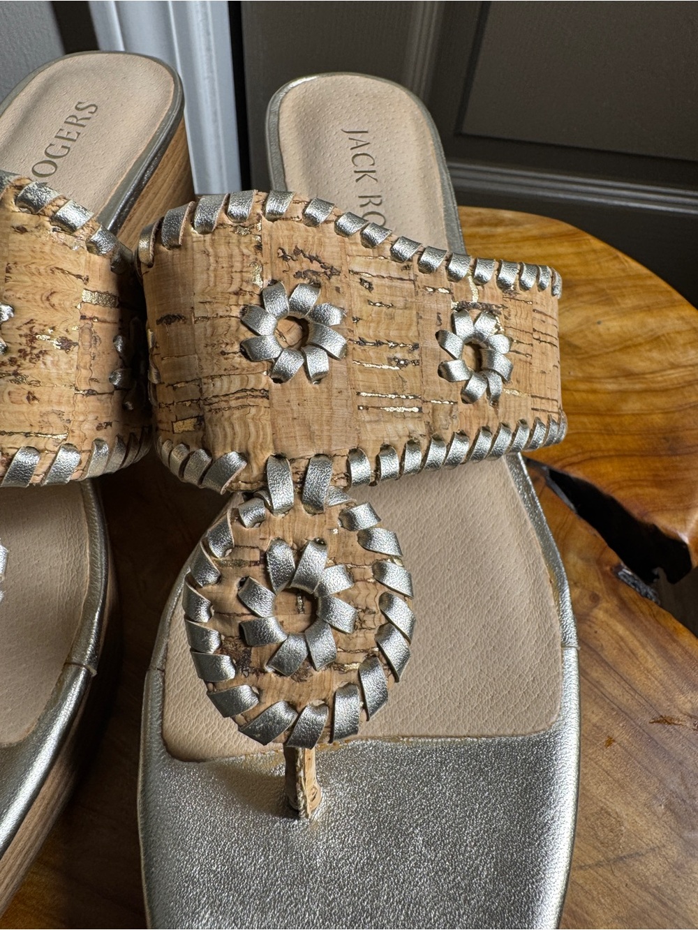 Jack Rogers Women's Jacks Mid Wedge-Stacked Metallic Cork Sandals 9M - Picture 4 of 13